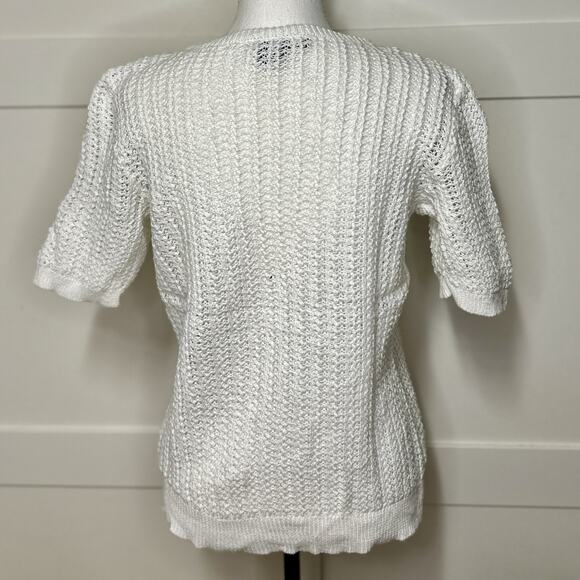 Lauren Ralph Lauren Sweater Women's sz L White Open Knit Linen Cotton Blend - Picture 2 of 7